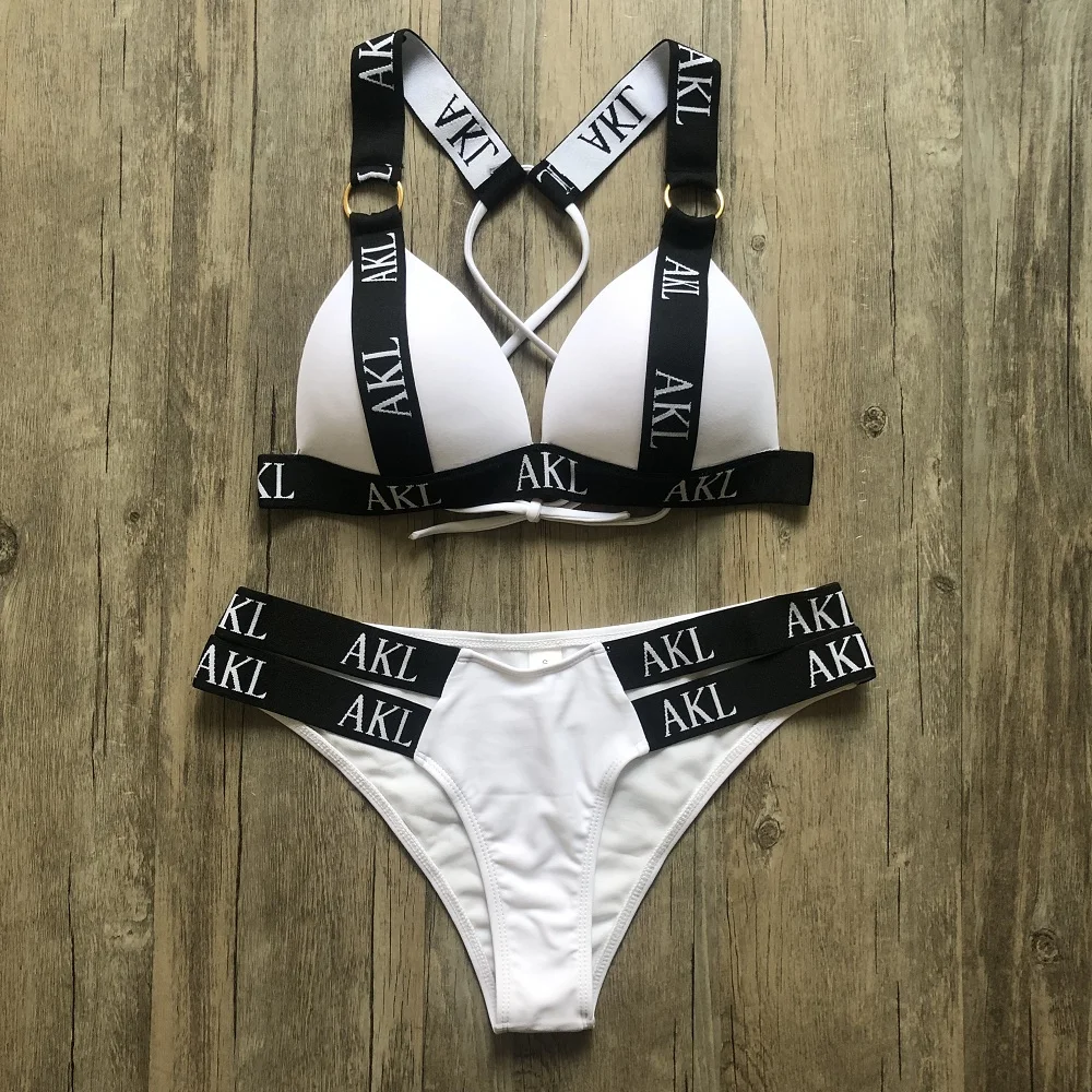 Sexy 2019 bikini uzstādītu Burtu drukas peldkostīmu sieviešu push up Pārsējs black peldkostīmi sieviešu Biquini Peldēšanas peldkostīms, Bather
