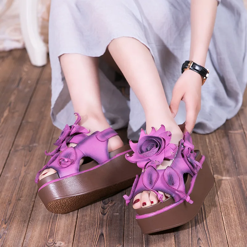 Careaymade-Karsts,Vasarā jaunu korejiešu versiju par nacionālā stila īstas ādas dāmu sandales, augsts papēdis biezu grunts sandales