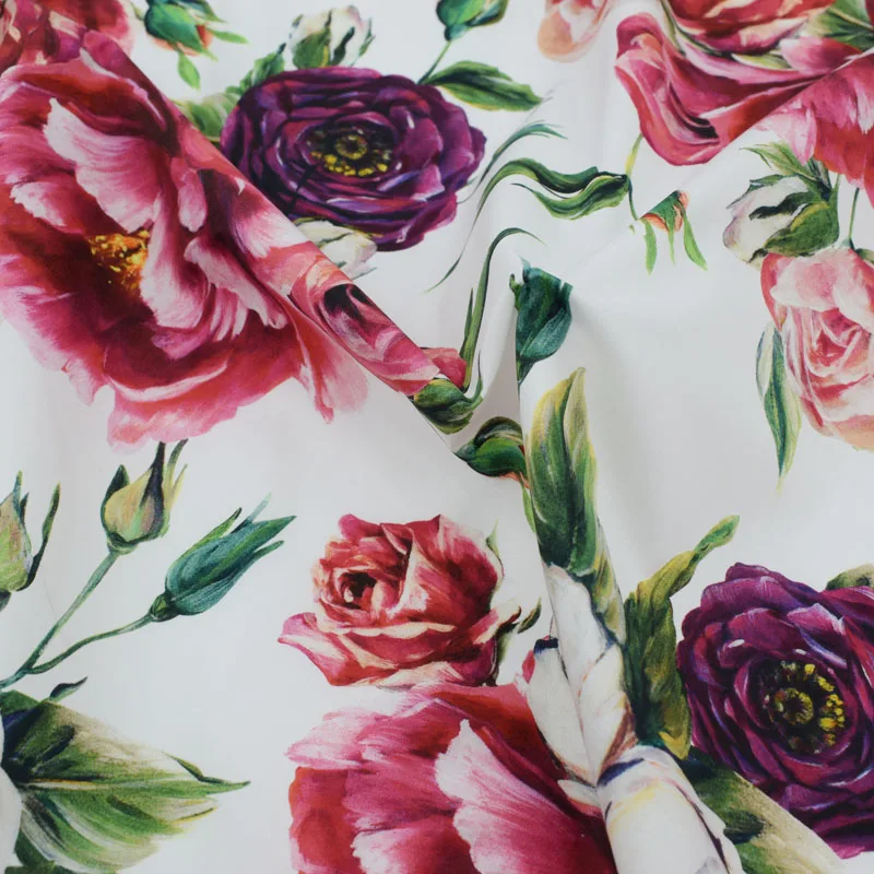 Digitālā glezniecība Peonija rozes tīra kokvilnas auduma vasaras kleita tissu ās metru telas por metro tecido tela noplucis šiks tissus