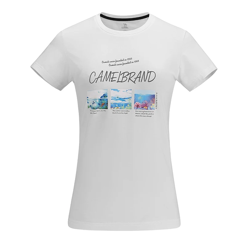 KAMIELIS Āra Gadījuma Kokvilnas T-krekls Sieviešu Vasaras O-veida kakla Dziļūdens Drukāšanas Īsām piedurknēm Sviedri Elpojoši Pārgājienu Sieviešu Krekls Top