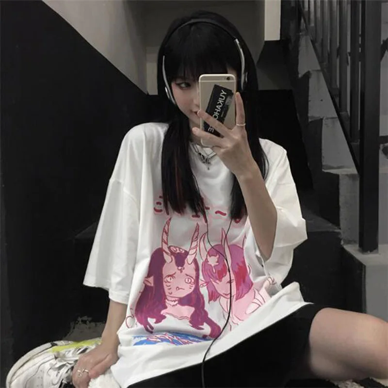 Harajuku Stils Sieviete, T krekli Gudrs Jauki Drukāt Īsām Piedurknēm ar Apaļu Kakla Sieviešu T-krekls Gadījuma Brīvs T-krekls Femme
