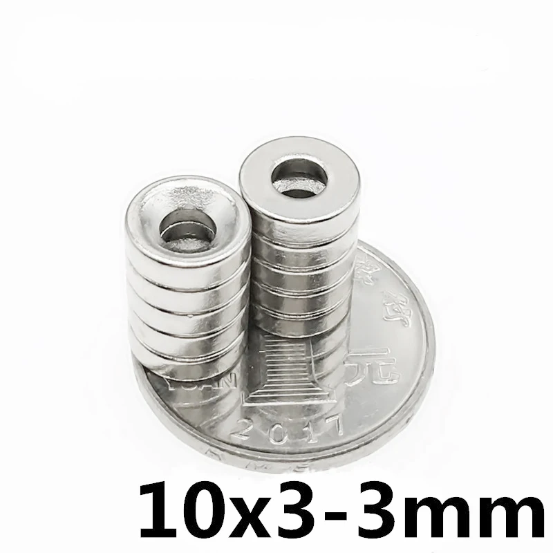 50/100/200 gab 10x3-3 Neodīma Magnēts 10x3 mm Caurumu 3mm N35 Kārta Super Spēcīgi Savelkošs, Pastāvīgie Magnēti un Magnētiskie 10*3-3 mm
