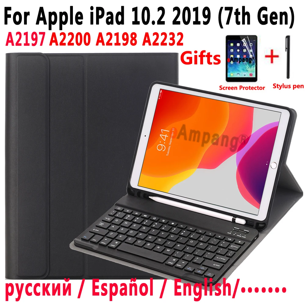 Ja Tastatūra Apple iPad 10.2 2019 7 7 8 Gen Paaudzes A2197 A2200 A2198 A2232 Lietā par iPad 10.2 Klaviatūras Vāks +Filma
