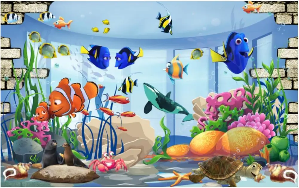 Custom tapetes, sienas 3 d gleznojumi 3d tapetes skaistas zivis karikatūra zemūdens pasaules bērnu istabas bērnu istabas sienas sienas
