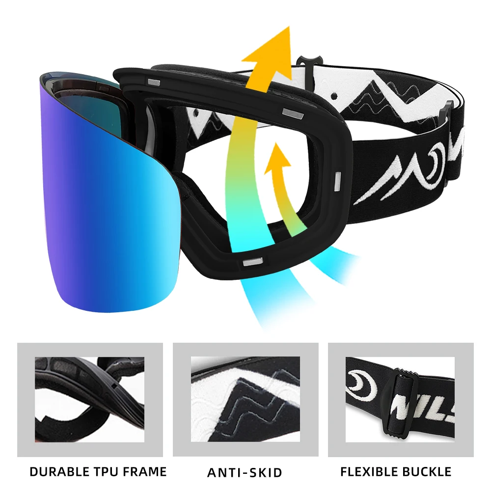 WILDMTAIN GM1 Magnētisko Sniega Brilles Dual Slāņi Anti miglas Slēpošanas Brilles, Maināmu Objektīvu UV400, Vīriešiem, Sievietēm, Bērniem, Slēpošanas Brilles