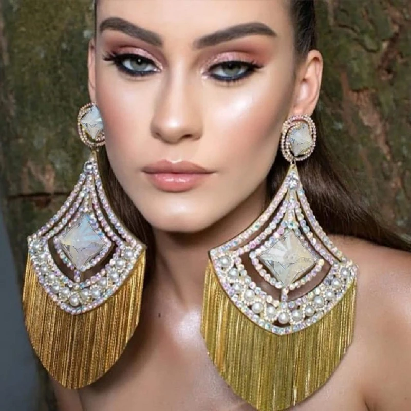 Yulaili 2019 Jaunākās Modes Auskari Eiropas Dizaina Luksusa Kristāla Mākslīgās Pērles Liels Vilināt Pušķis Auskari Sievietēm Dāvanas