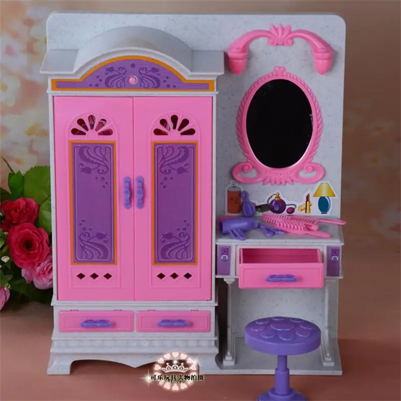 Barbie Lelle Mēbeļu Piederumi, Plastmasas Rotaļlieta Ar Gaismas tualetes galdiņš Skapis, Skapis Uzstādīt Spēlēt Brīvdienu Dāvanu Meitene DIY
