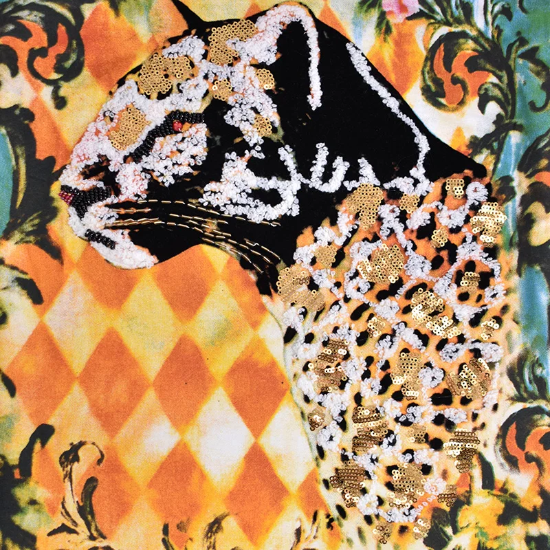 Lielākā daļa Tonnu Sequined Tiger Drukāt Flocking Dizaina 2016. Gadam Jaunu Vasaras Tee Krekls Topi, t-veida Modes Sievišķīgi T-krekli, Topi Harajuku