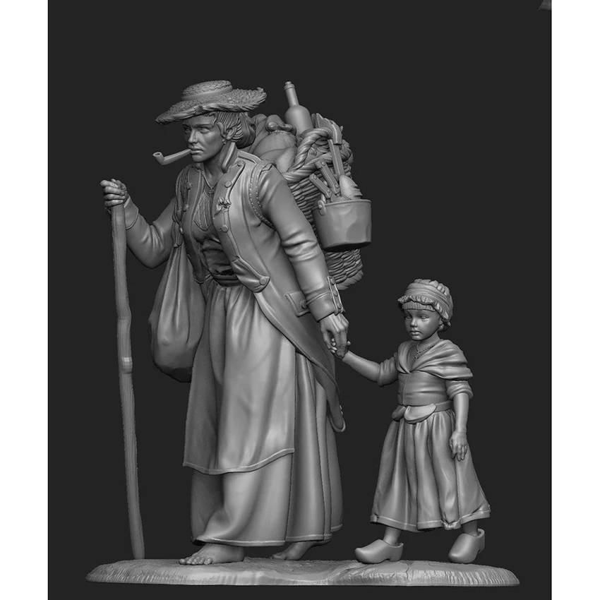 1/32 seno sieviete un bērns stāv Sveķu attēls Modelis komplekti, Miniatūras gk Unassembly Unpainted