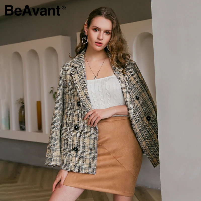 BeAvant Elegants rudens ziemas pleds sieviešu žakete Cēloņsakarību ar garām piedurknēm, sieviešu mētelis Biroja dāma, kas pielāgoti apkakli sievietēm outwear 2020