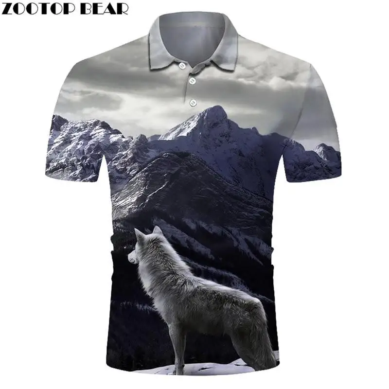 ZOOTOP LĀCIS 3D Iespiesti Polo Krekls Lone Wolf Vīriešu Ikdienas Polo Krekls Cilvēks Modes Streetwear Jaunas Ielidošanas Topi Tee Slim Vīriešu Apģērbs