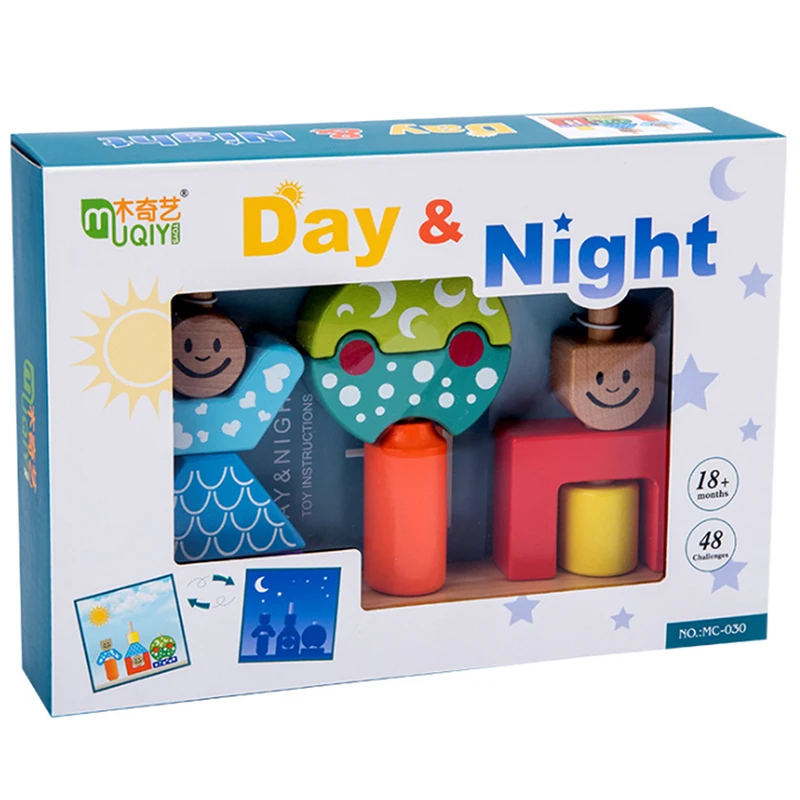 Izglītojošās Koka Rotaļlietas Sun & Moon Day & Night Pīlārs Bloki Agrīnās Mācīšanās Baby Kids Dzimšanas Diena Ziemassvētku Dāvanu