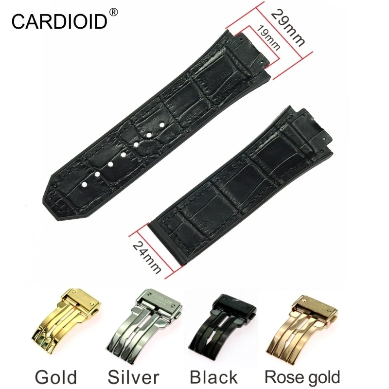 Augstas kvalitātes 29mmx19mm ādas un silikona siksna HUBLOT KARAĻA VARA 48mm pulksteņu siksniņas rokassprādze watchbands