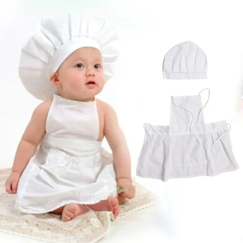 2gab/set Baby Šefpavārs Priekšauts+Cepure Bērniem, Bērnu Baltā Pavāra Cepuri Meitenes Zēni Klp Jaundzimušo Fotogrāfiju Aksesuārus Tērpu 0-12 mēnešu cenu Baby