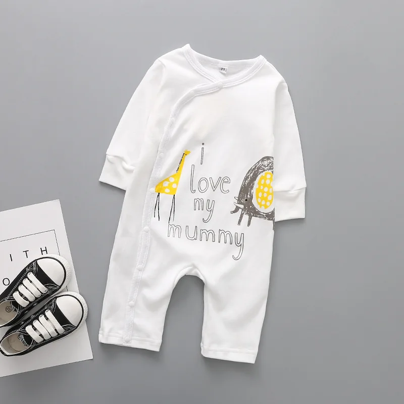 2018 Zīdaiņu Apģērbs Jaundzimušajiem jumpsuits Baby Boy Meitene Romper Drēbes ar garām Piedurknēm Zīdaiņu es mīlu mmmy tētis drukāšana 1 9 12 Mēneši