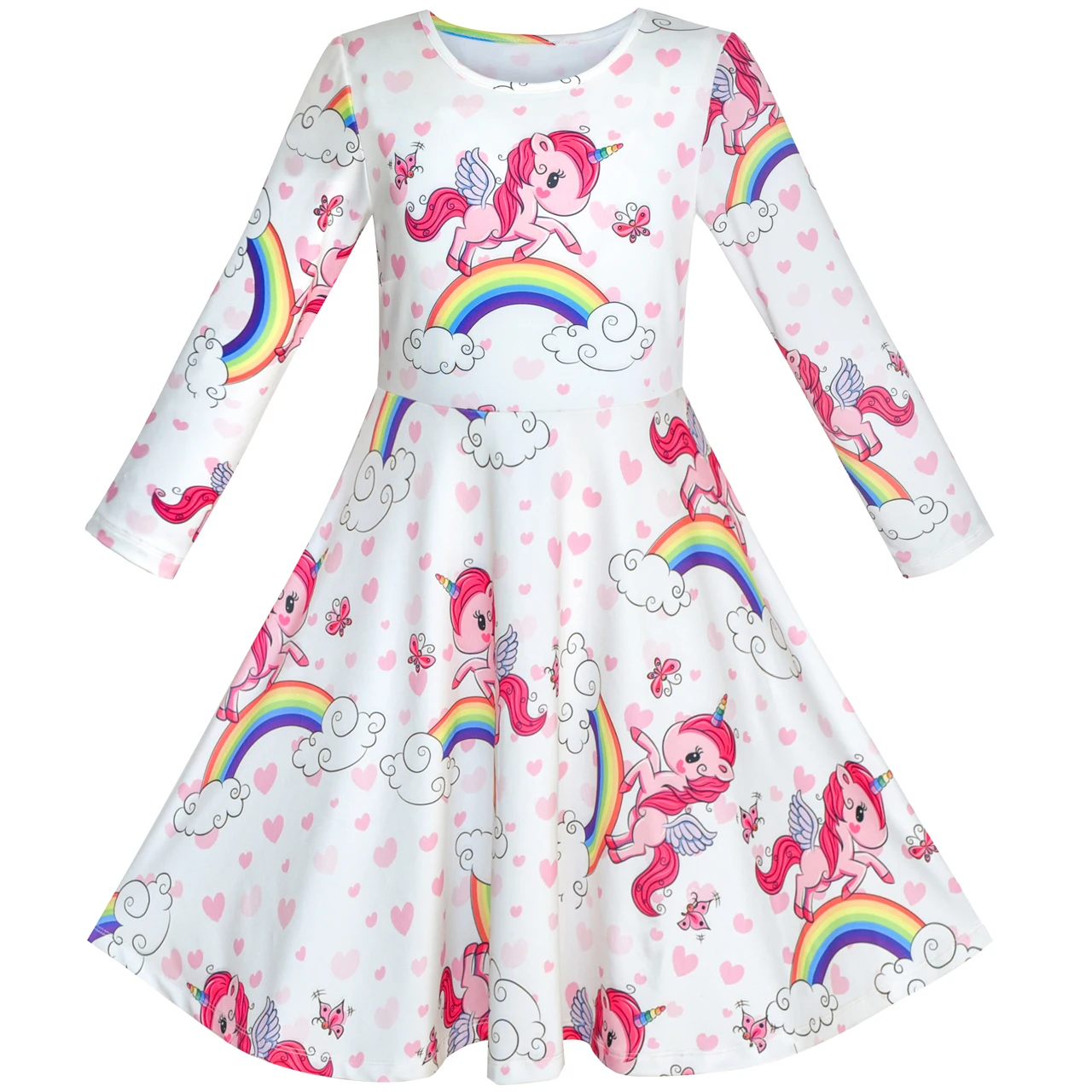 Meitenes Kleita Unicorn Varavīksnes Garām Piedurknēm Gadījuma Kleita 2020. Gada Vasaras Princess Kāzu Kleitas, Bērnu Drēbes Gājienā Sundress