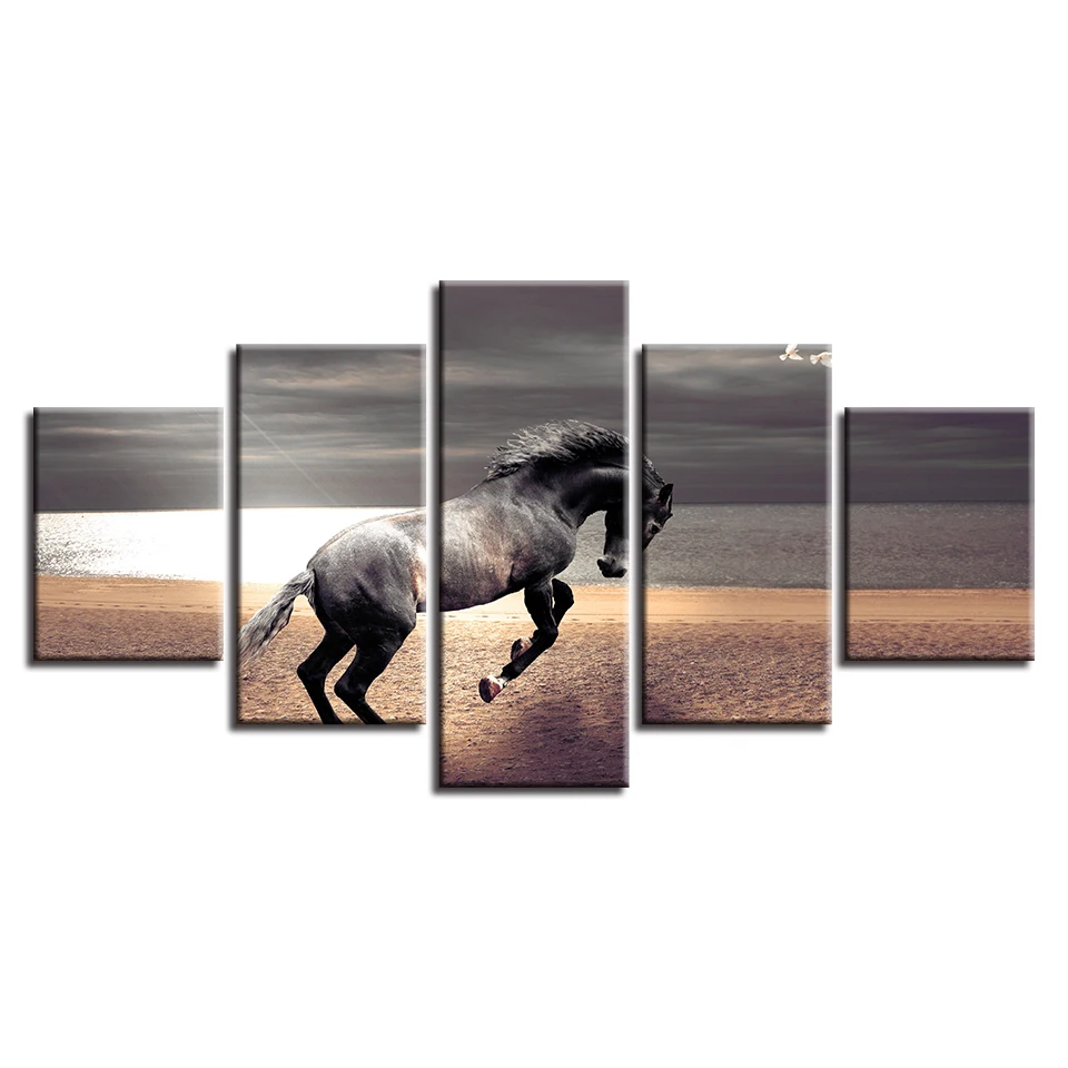 Modernās Istabas Sienas Mākslas Apdare, Rāmis, 5 gab Dzīvnieku Zirgu Darbojas Ainavu Glezniecības HD Izdrukā Plakātu Par Moduļu Kanvas Bildes
