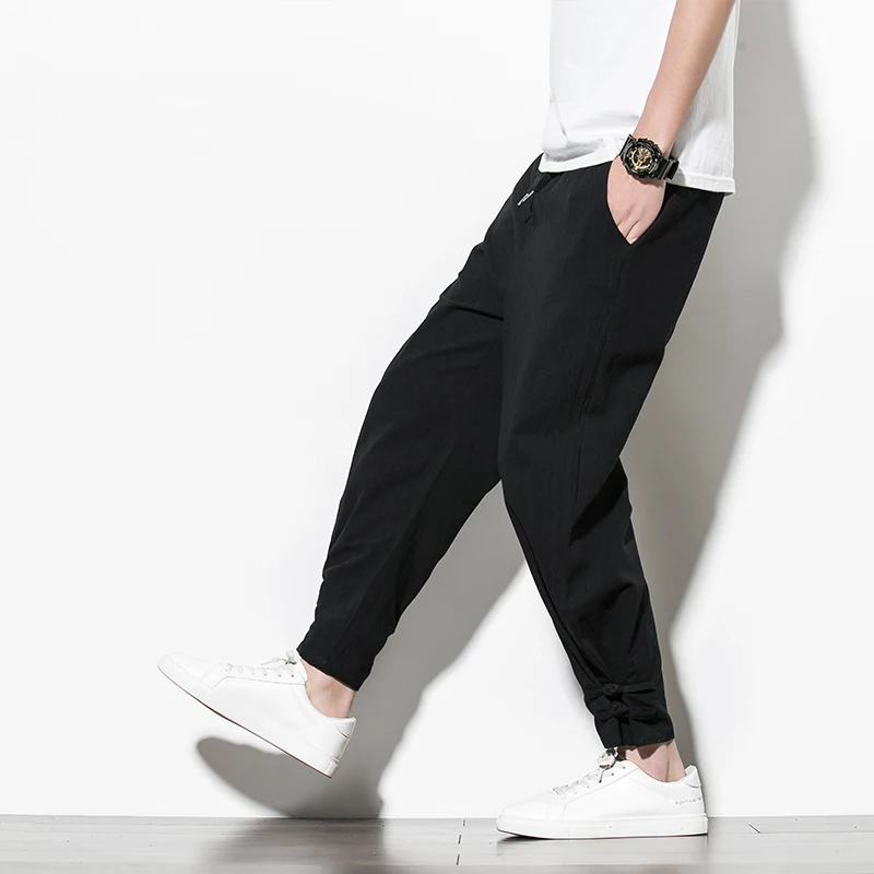 Ķīniešu Stila Kokvilnas Vīriešu Bikses Jogger Vīriešu Linu Bikses Komfortablas Vīriešu Bikses Bikses Gadījuma Pilnas Bikses Vīriešu Apģērbu, Streetwear