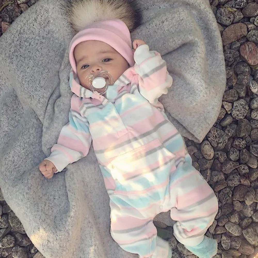 0-24M Baby Boy Meitene apģērbs pavasara rudens long piedurknēm bērnu kombinezonus Krāsains Svītrains Kapuci Jumpsuit одежда для беби бона t5