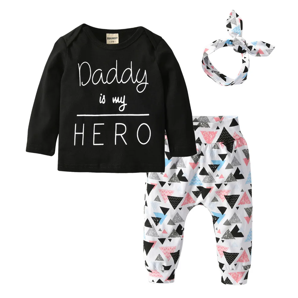 Jaundzimušais Meitene Drēbes, Tētis ir mans Varonis 3Pcs Tērpiem Kopa ar garām Piedurknēm T-krekls+Bikses+Galvas Zīdaiņu Toddler Apģērbu Uzvalks