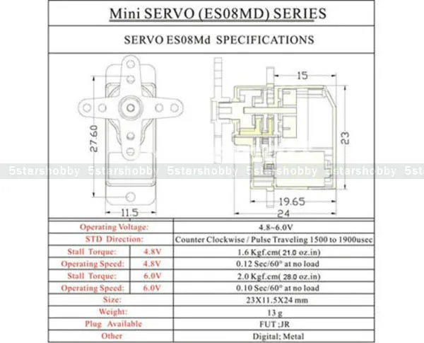 10Pcs EMAX ES08MD II 12g/2.4 kg Mikro Metal Gear Digitālo Servo par RC Modelis