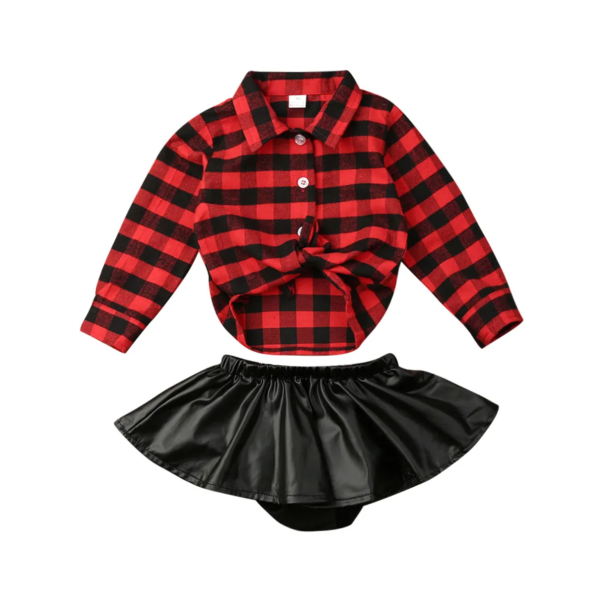 Modes Toddler Bērniem, Baby Meitene Ziemassvētki Apģērbu Komplekti Red Pleds T-krekls Topi+Ādas Bikses, Svārki Komplekts 0-24M