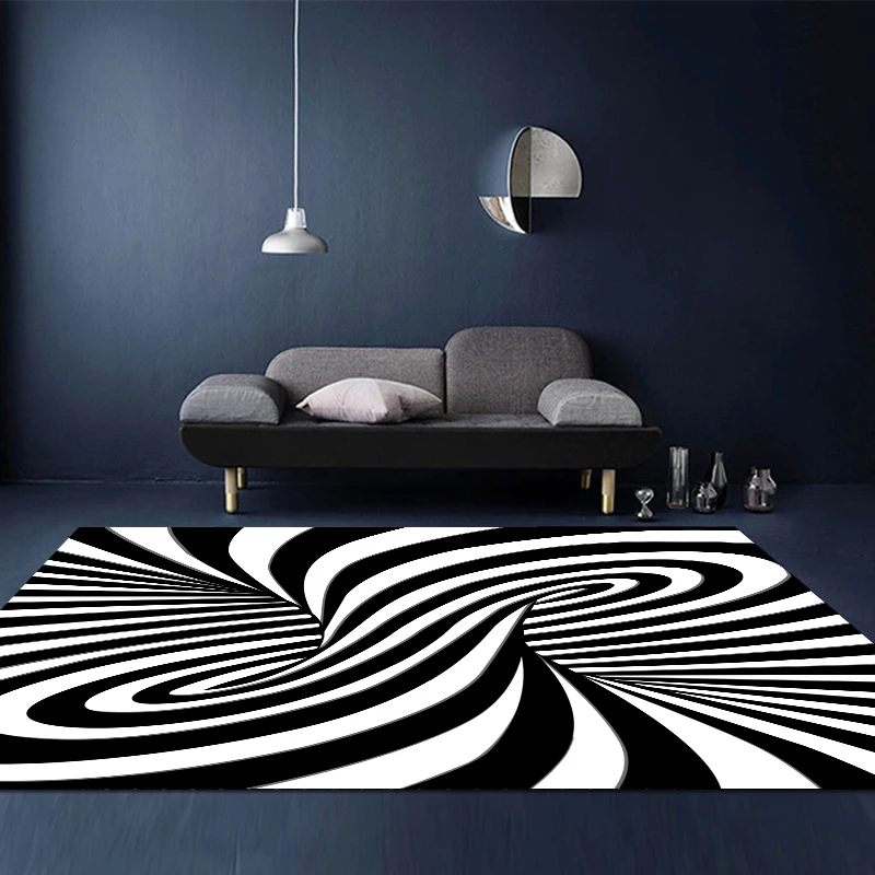 3D Melns un Balts Ģeometriskā Paklāju Radošo Ilūziju Paklājus Dzīvojamā Istaba Guļamistaba Taisnstūra neslīdoša paklājos tapis Mats