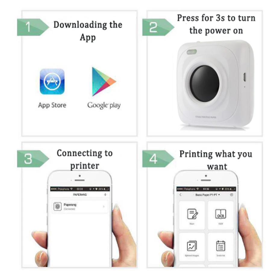 Paperang P1 Portatīvie mini foto termoprinteri rokas kabatā mazi Attēli, bluetooth, USB, printeru Android, iOS Tālrunis PC