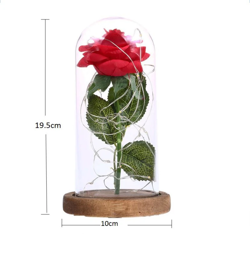 Augstas Kvalitātes Stikla Vāku Red Rose Puķu LED String Light Koka Pamatni Romantisks Valentīna Diena, Dzimšanas dienas Dāvanu Akumulatora Barošanu