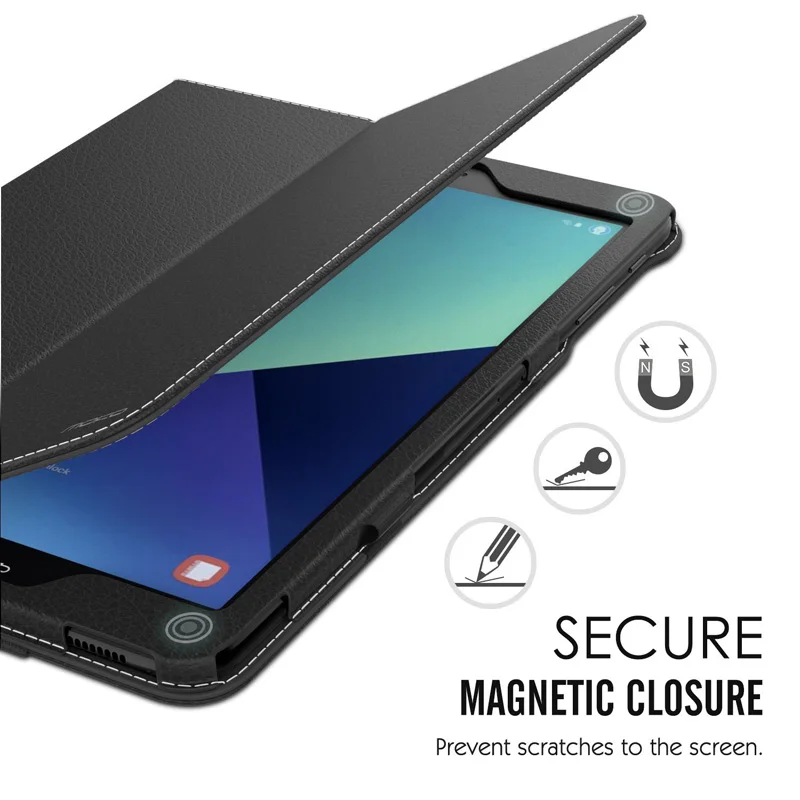 Triecienizturīgs Statīva Turētājs Folio Case for Samsung Galaxy Tab S3 9.7 T820 T825 Magnēts Flip Litchi Ādas Zīmuļa Vāciņš Cilnes S3 9.7