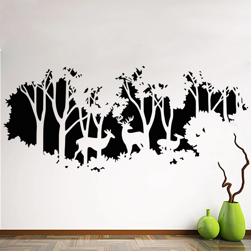 Mākslas Jauns Dizains, mājas apdare, Vinila, brieži un meža sienas uzlīmes noņemamas lēti PVC mājas dekoru, koku un dzīvnieku bildītes