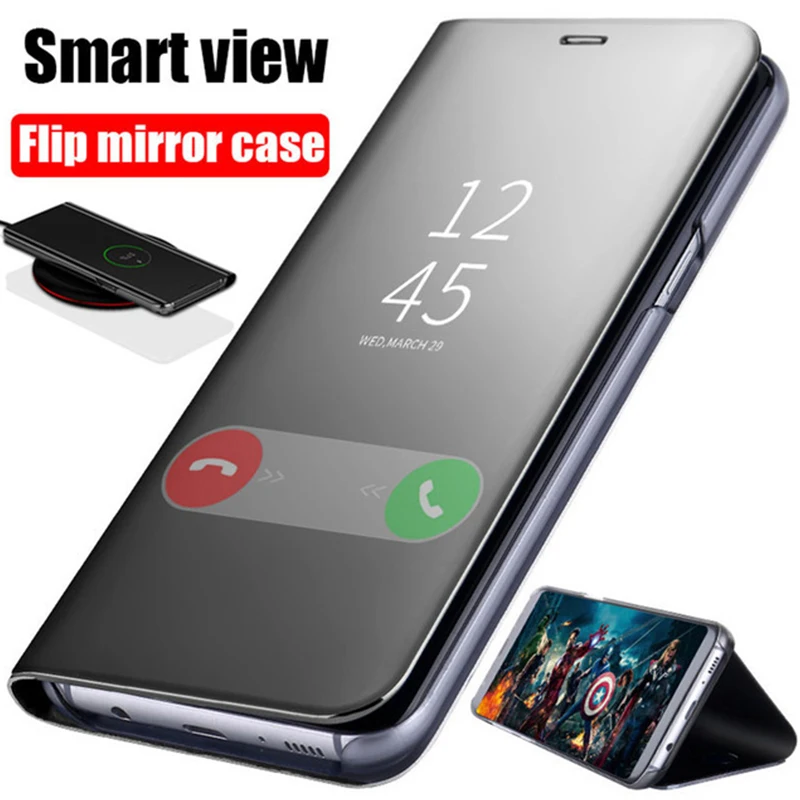 Par Huawei P Smart 2021 Gadījumu Pilnīgu Aizsardzību Skaidru Priekšstatu Smart Mirror Flip Ādas Stāvēt Vāks Huawei P Smart 2020 Coque