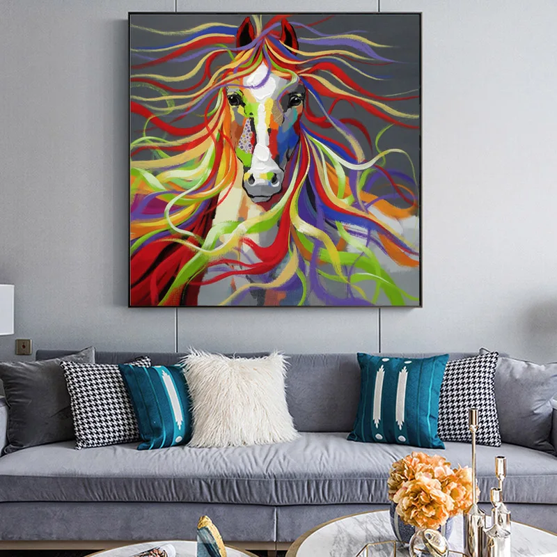 Anotācija Dzīvnieku Mākslas Sexy Krāsains Zirgu Plūst Matiņi Uz Dzīvojamās Istabas Sienas, Mākslas Plakāti Un Izdrukas Sienas, Attēlus, Mājas Dekoru