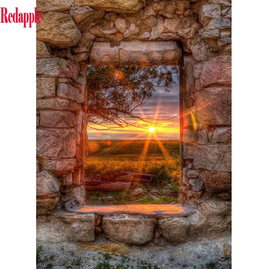 5D Diy Dimanta Krāsošana Saullēkta ainavu logu Pilnu kvadrātveida Kristāla Rhinestones Mozaīkas dimanta Izšuvumi ikonas Mājas Apdare