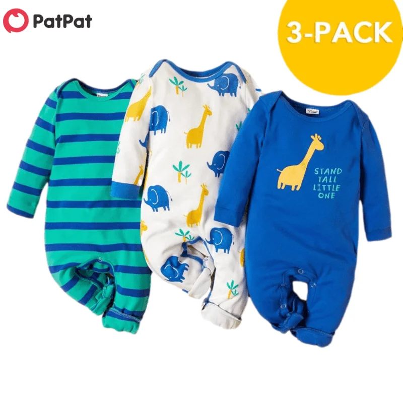 PatPat ir 2021. Jaunas Ielidošanas Rudenī un Ziemā, 3-pack Baby Giraffe Jumpsuits Komplekti, Baby Zēns un Meitene Apģērbs ir vienā gabalā
