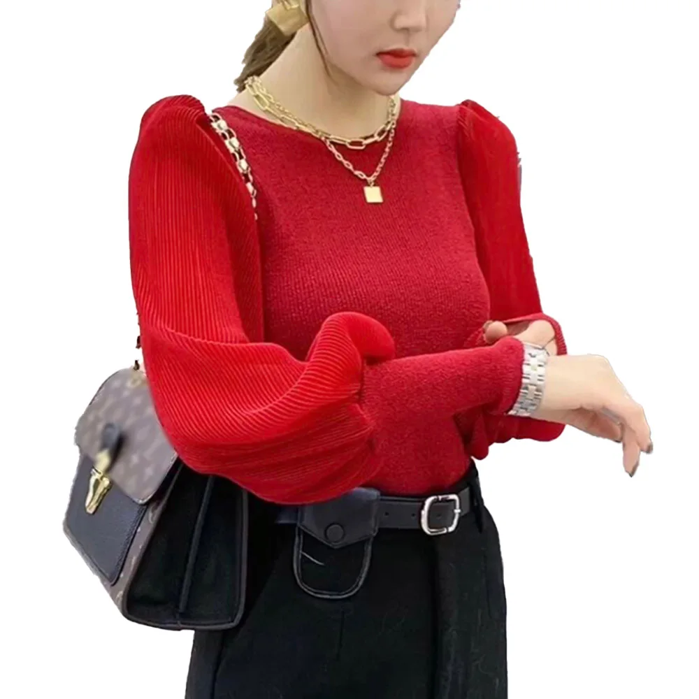 Korejiešu Versija Japāņu Džemperi, Pavasara Rudens Jaunās Modes Plānas Vienkāršs Karstā Pārdošanas Savienoti Acs Apaļu Kakla Laternu Piedurknēm