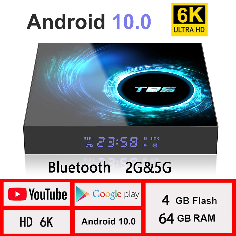 Smart TV Kastē T95 Max Android 10 6K HD liela atbalsta vairākas Media player video formātus PK X96 max plus tv kastē android 2020