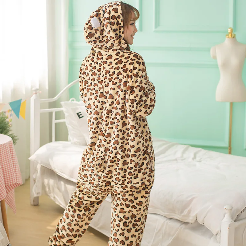 Kigurumi Leopard Pidžamas Pieaugušo Dzīvnieku Onesies Sievietēm, Vīriešiem Pāris Ziemas Pidžamu Kegurumi Sleepwear Flaneļa Pijamas pyjama