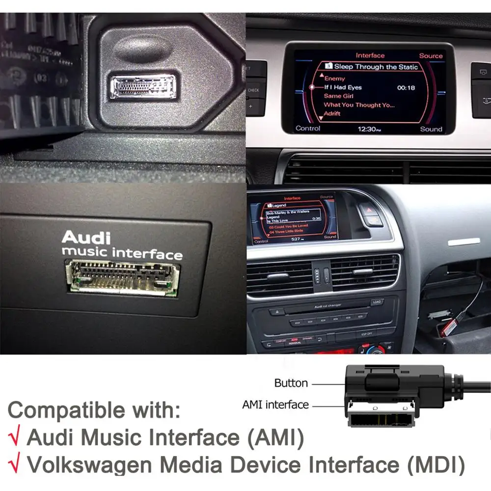 3.5 mm Jack kabeli MDI AMI MMI adapteri Audio kabelis Golf Passat Tiguan Audi A3 A4 B8 B7 B6 Q5 Q7 A5 A7 R7 S5 A6L A6 C5 A8L A4L