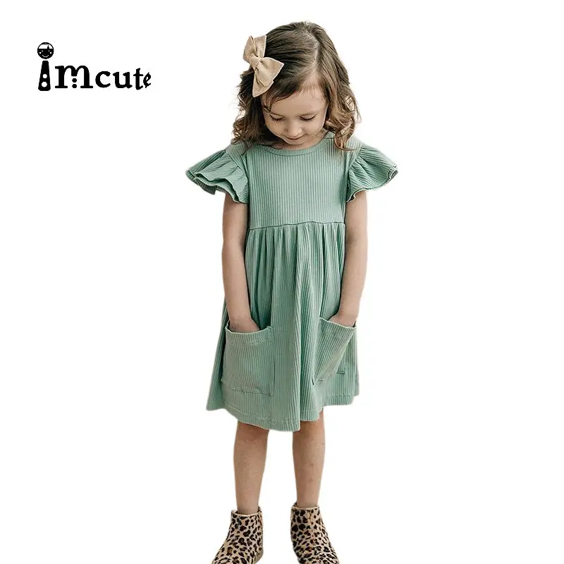 Imcute 2020. gada Vasaras Toddler Meitene Kleita Kokvilnas Veļu Bērniem Kleitas Meitenēm Ruffles Bērniem Slīdēšanas Kleitu Modes Meiteņu Apģērbs