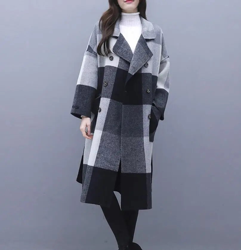 Atšķirībā pleds vilnas mētelis sieviešu 2020. gadam rudenī, ziemā silts pretvēja garo mēteli plus lieluma uzrakt mētelis, uzvalks apkakles casaco augšu