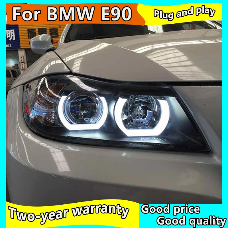 Auto Stils Galvas Lampas gadījumā BMW E90 330I 318i 320I led Angel Eyes priekšējie lukturi DRL Dienas Gaitas Gaismas, Bi-Ksenona HID