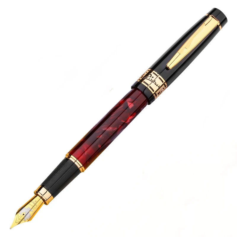 Pikaso 915 Pimio Marmora Celuloīda Fountain Pen 22KGP Vidējā Nib Rose Red Eirāzijas Jūtas Dāvanu Kastē Izvēles Rakstot Dāvanu Pildspalvas