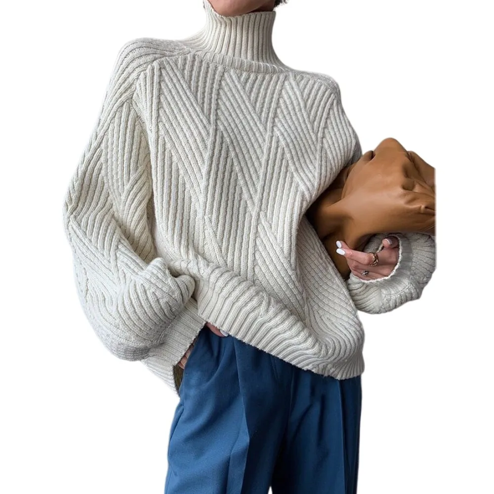 Eiropa rudens ziemas jauno zaudēt dimanta Laternu Piedurknēm augstu uzrullētu apkakli džemperis sieviešu sabiezējumu Pulovers slinks stila džemperis