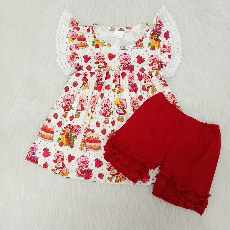 Toddler Baby Girl Apģērbu Pavasara/Vasaras Zemeņu Torte Top & Soild Īsās Bikses 2GAB Maz Meiteņu Apģērbs Bērniem, Apģērbs Komplekti
