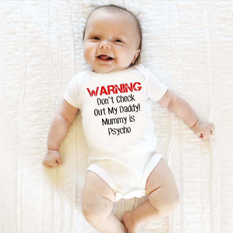 Jaundzimušo Bērnu Apģērbu Brīdinājuma Drukāt Romper Playsuit Sunsuit Apģērbs, Zīdaiņu Zēnu un Meiteņu Vasaras Kombinezonus Kostīms, Balts Outwear 0-24M