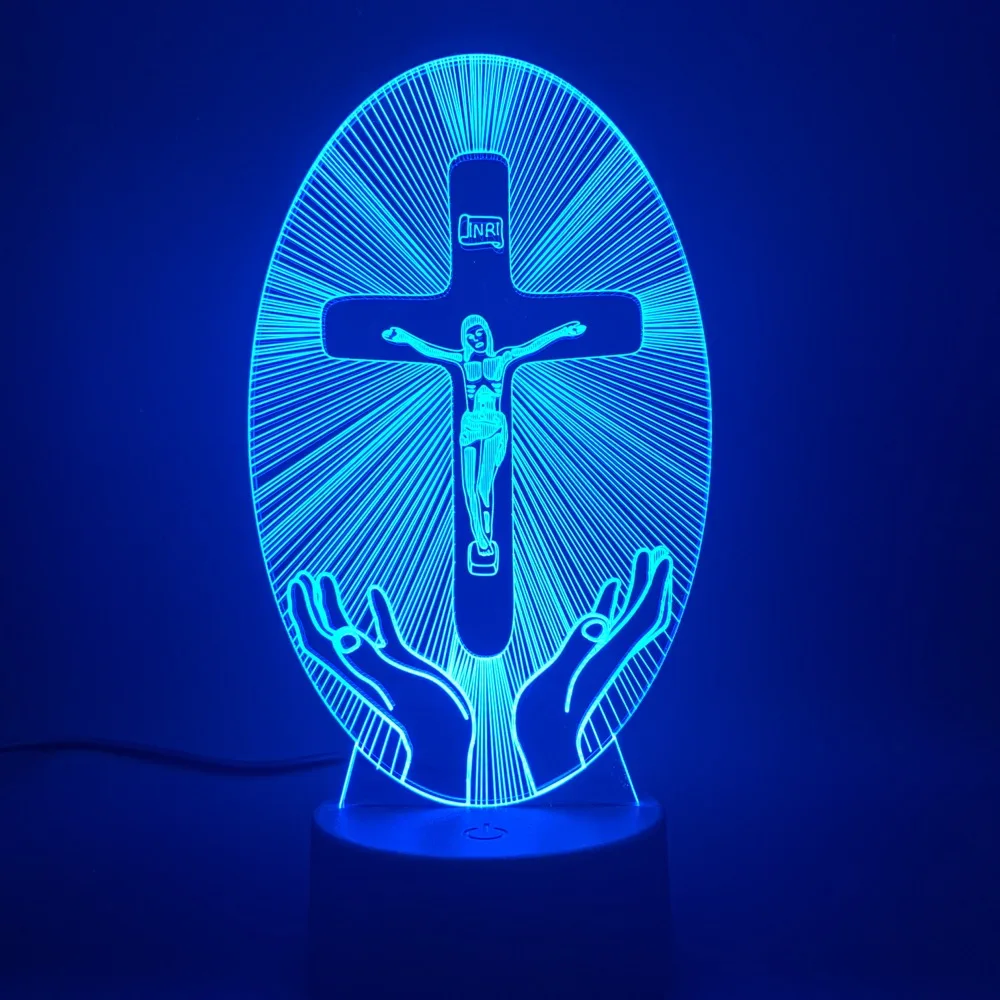 Kristietība LED Nakts Gaisma Jēzus Stacijas Reliģijas Krusta Vizualizācijas Krucifikss, Bībele Krāsains Kristieši 3D Lampas