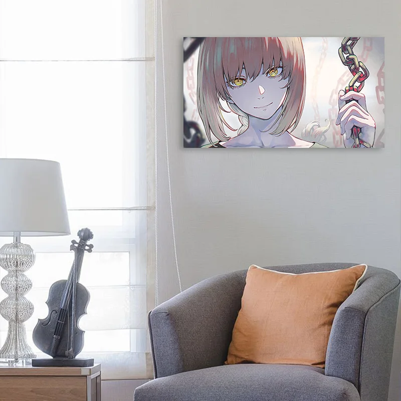 Motorzāģi, Vīrietis Makima anime Ierāmēta Koka Rāmī kanvas glezna dekoru, sienas art pictures istaba studiju sākuma apdare izdrukā plakātu