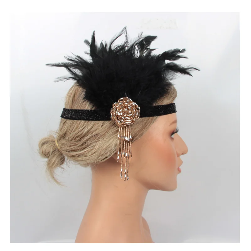 1920 gatsby retro diamond-encrusted melnu spalvu headpiece un Līgavas bumbu banketa pušķis galvassegu