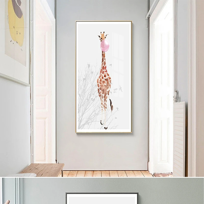 Audekls Mākslas Glezniecības Ziemeļvalstīm Bērniem Deco Bērnu, Dzīvnieku Girafe Plakātu Bērnudārza Sienas Art Print Bērnu Guļamistaba Dekorēšana 2-67